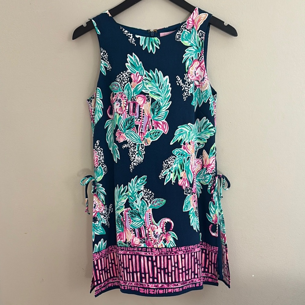 Lilly Pulitzer Floral Sleeveless Romper Dress with Pink and Green Accents